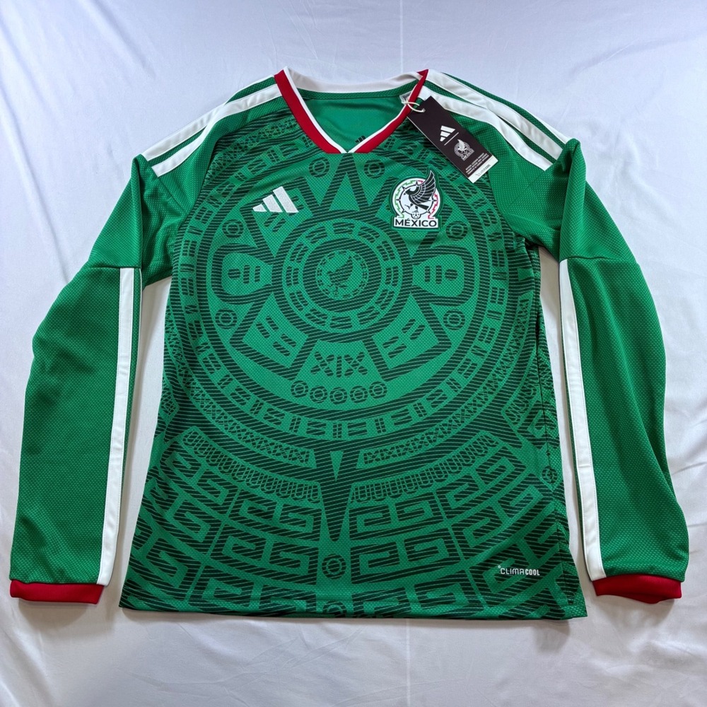 Adidas Mexico Soccer Jersey Youth Boys Large Green Long Sleeve Aztec Graphic NWT
